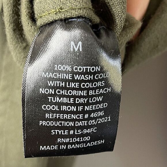 GIOBERTI Shirt Mens Medium M Button Up Flannel NEW Olive Green 100% Cotton - Picture 7 of 7